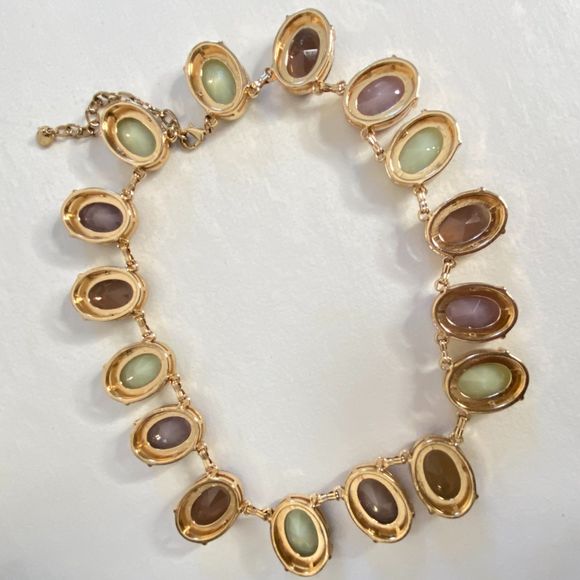 Talbots Necklace Large Oval Egg Pastel Facetted Stones Gold Tone Bezel Settings - Picture 6 of 8